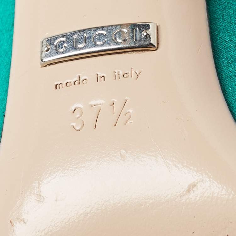 Pre Owned Gucci Green Satin Embellished Dionysus Pumps Size 37.5