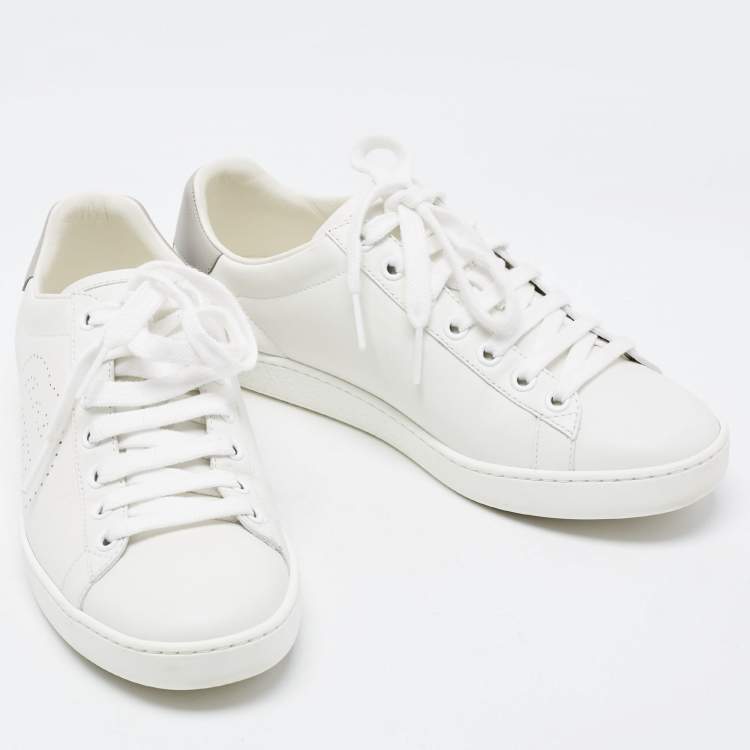 Pre Owned Gucci White Perforated Interlocking G Leather Sneakers Size 36