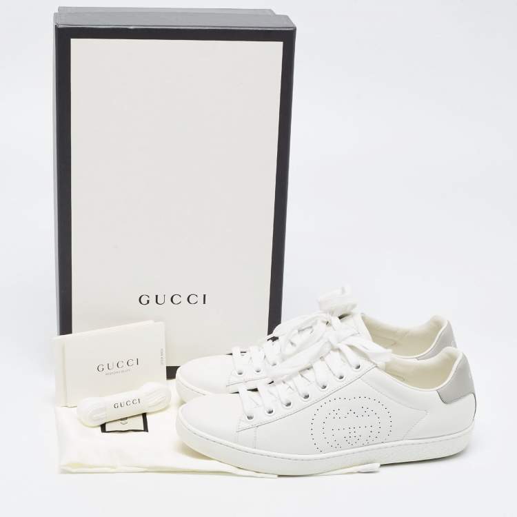 Pre Owned Gucci White Perforated Interlocking G Leather Sneakers Size 36