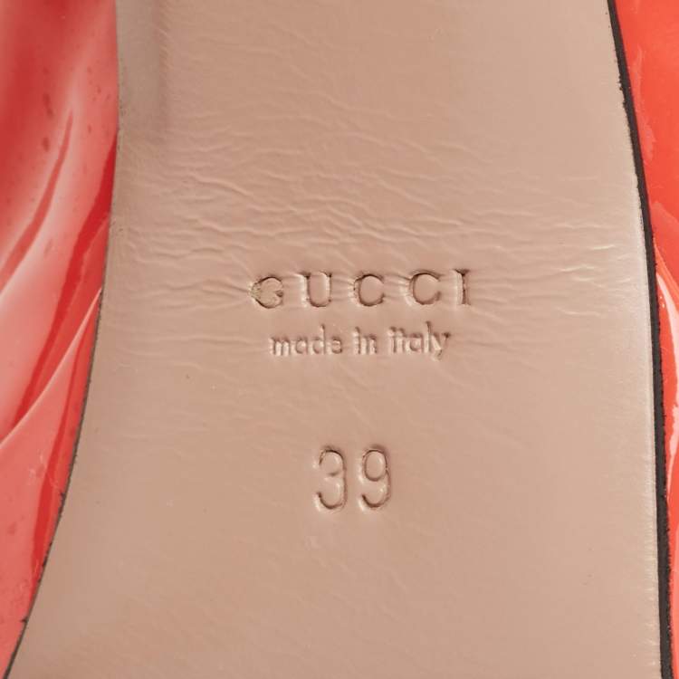 Pre Owned Gucci Orange Patent Leather Peep Toe Platform Pumps Size 39