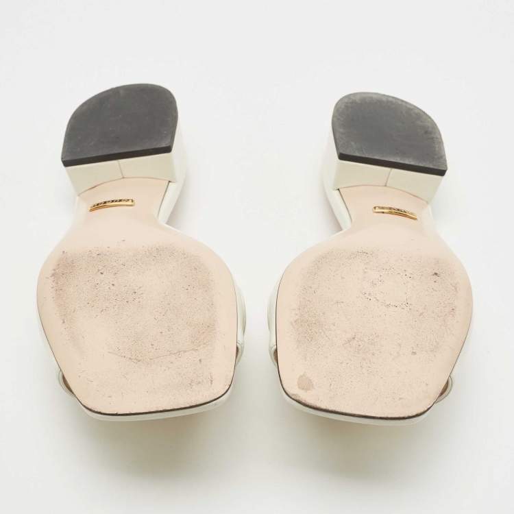 Pre Owned Gucci Cream Leather Zumi Interlocking G Horsebit Slides Size 37