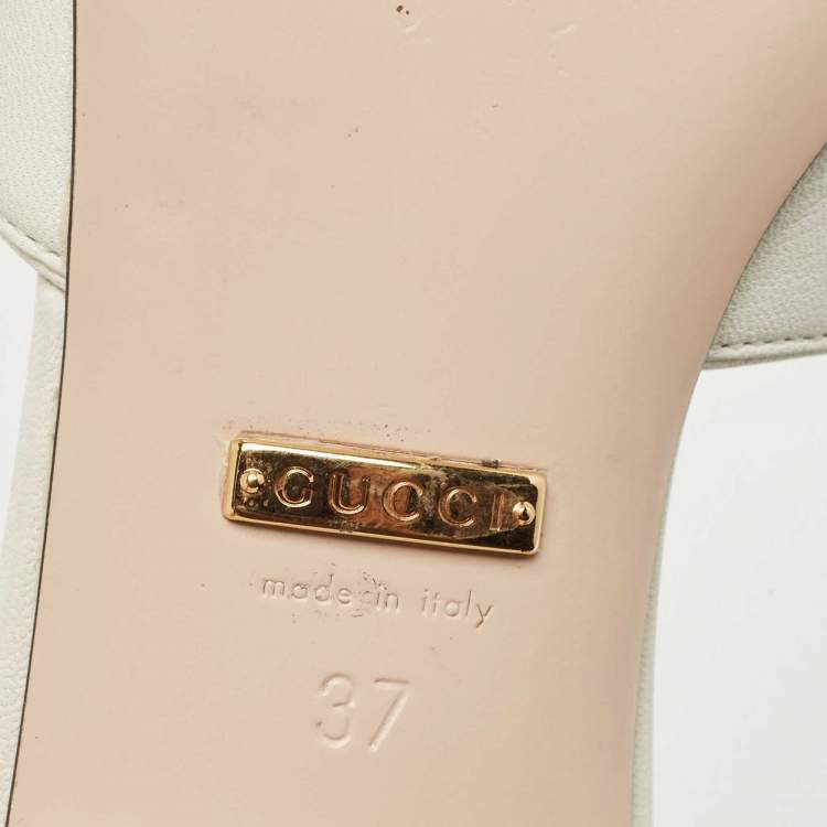 Pre Owned Gucci Cream Leather Zumi Interlocking G Horsebit Slides Size 37