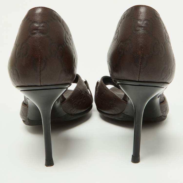 Pre Owned Gucci Brown Guccissima Leather Horsebit D'orsay Peep Toe Pumps Size 39