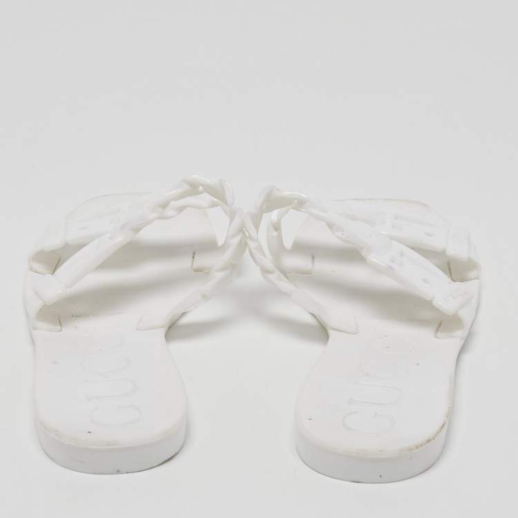Pre Owned Gucci White Rubber Flat Slides Size 36