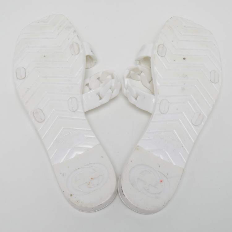 Pre Owned Gucci White Rubber Flat Slides Size 36