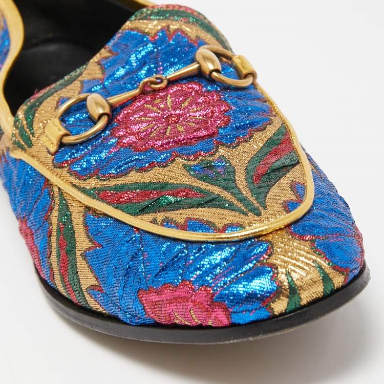 Pre Owned Gucci Multicolor Brocade Fabric Jordaan Loafers Size 35.5 