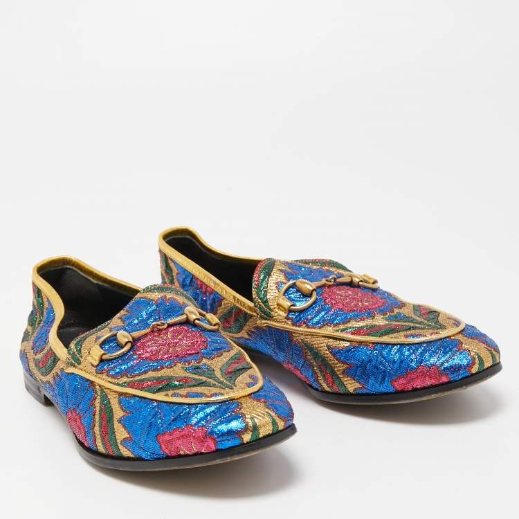 Pre Owned Gucci Multicolor Brocade Fabric Jordaan Loafers Size 35.5 