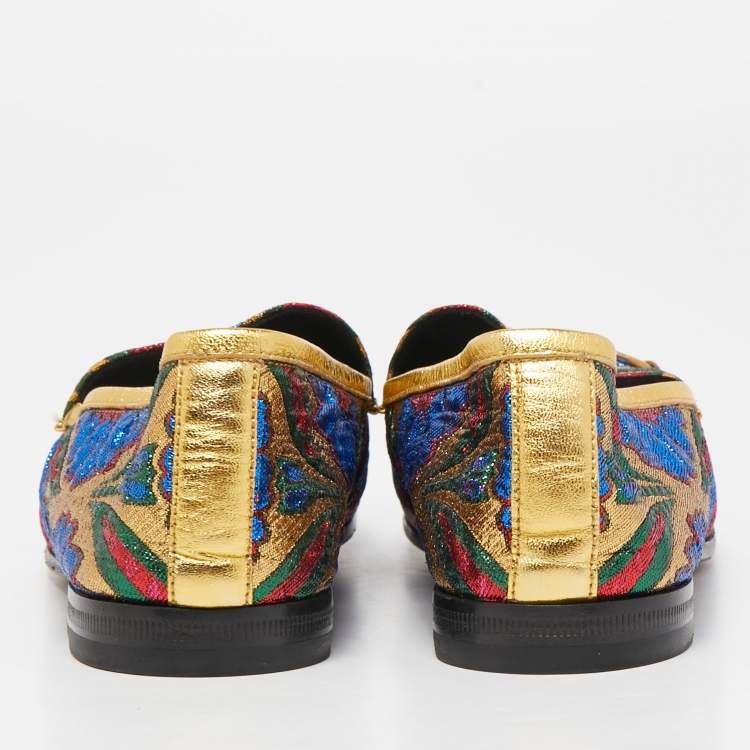 Pre Owned Gucci Multicolor Brocade Fabric Jordaan Loafers Size 35.5 