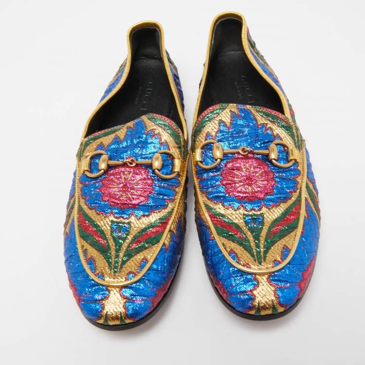 Pre Owned Gucci Multicolor Brocade Fabric Jordaan Loafers Size 35.5 