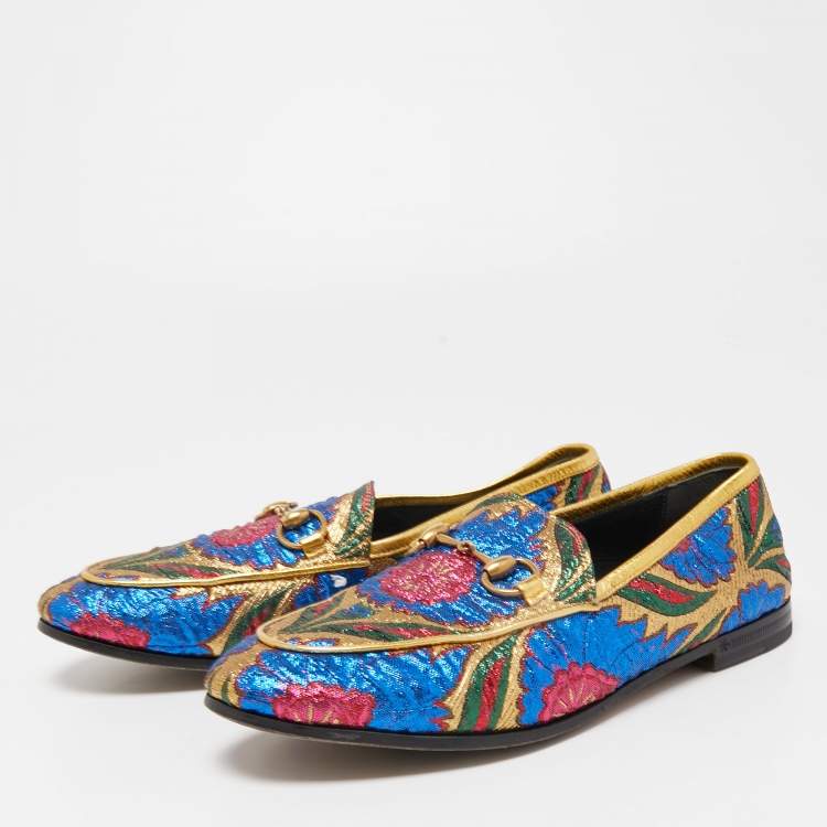 Pre Owned Gucci Multicolor Brocade Fabric Jordaan Loafers Size 35.5 