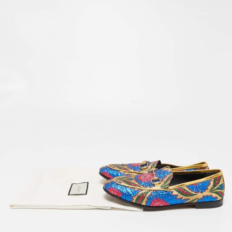 Pre Owned Gucci Multicolor Brocade Fabric Jordaan Loafers Size 35.5 