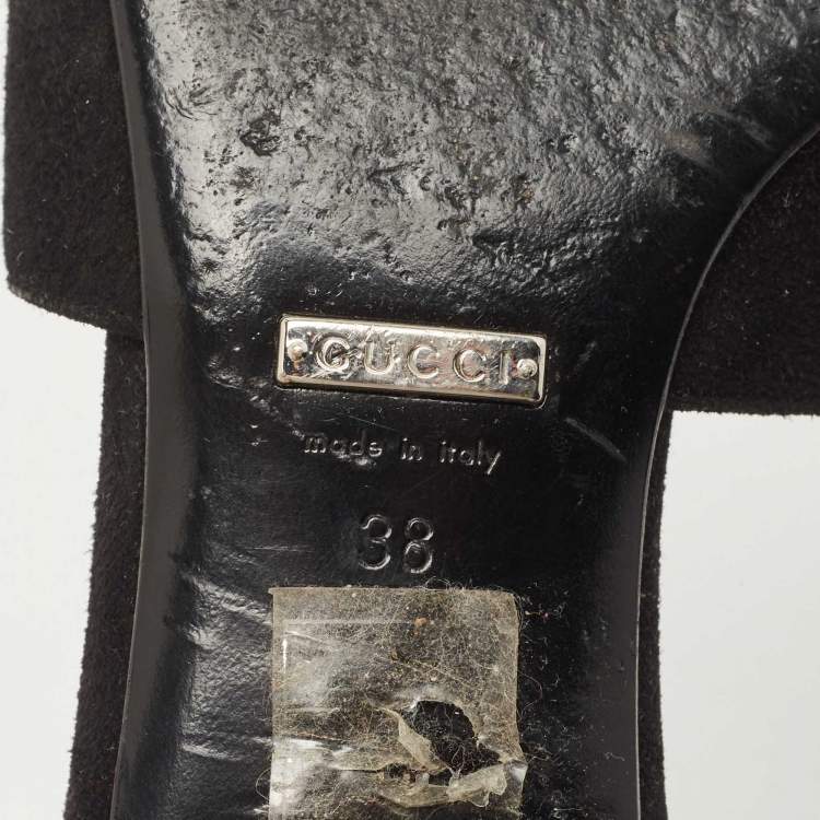Pre Owned Gucci Black Suede Crystal Maxime Slide Sandals Size 38