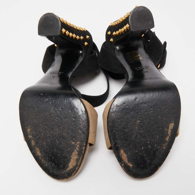 Pre Owned Gucci Black/Grey Suede Studded Madison Sandals Size 39
