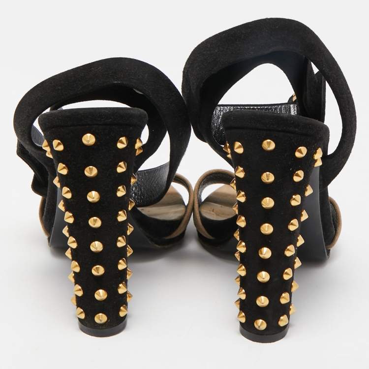 Pre Owned Gucci Black/Grey Suede Studded Madison Sandals Size 39