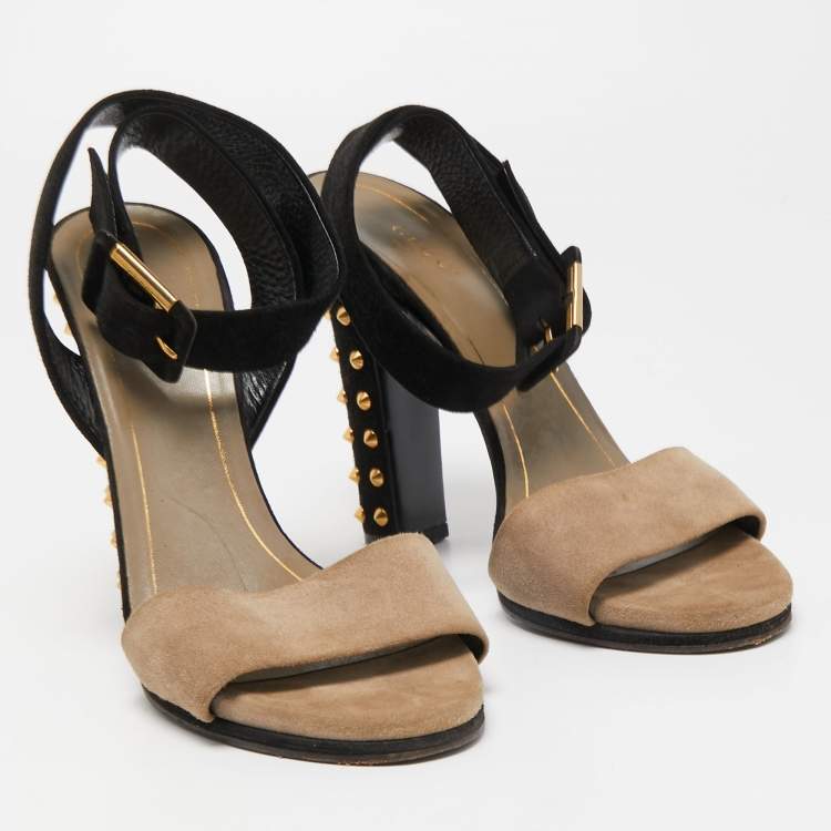 Pre Owned Gucci Black/Grey Suede Studded Madison Sandals Size 39