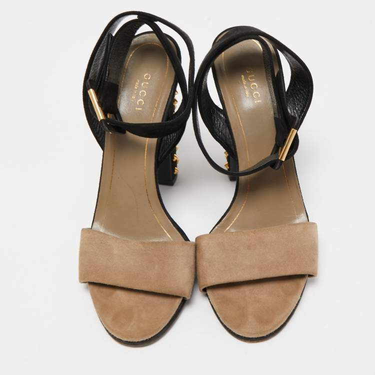 Pre Owned Gucci Black/Grey Suede Studded Madison Sandals Size 39