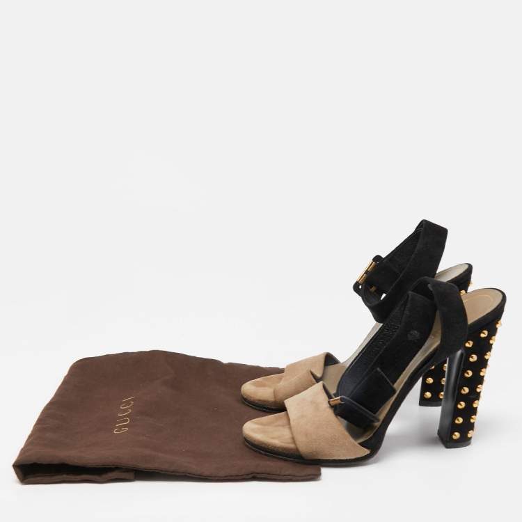 Pre Owned Gucci Black/Grey Suede Studded Madison Sandals Size 39