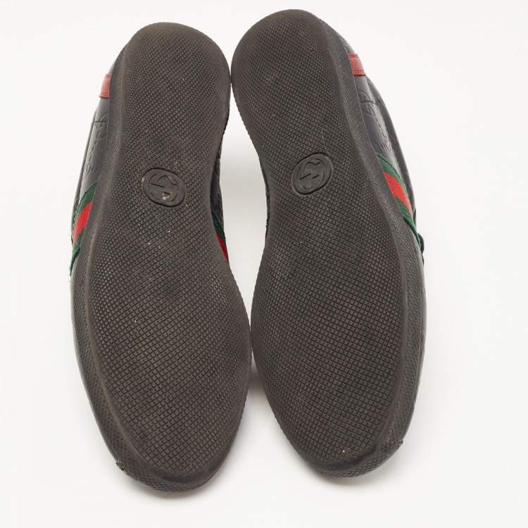 Pre Owned Gucci Black Guccissima Leather Web Ace Sneakers Size 37