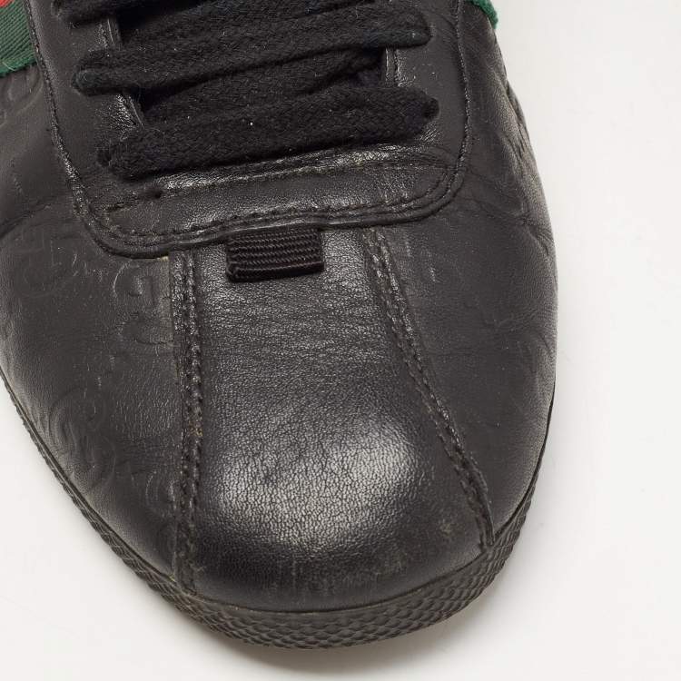 Pre Owned Gucci Black Guccissima Leather Web Ace Sneakers Size 37