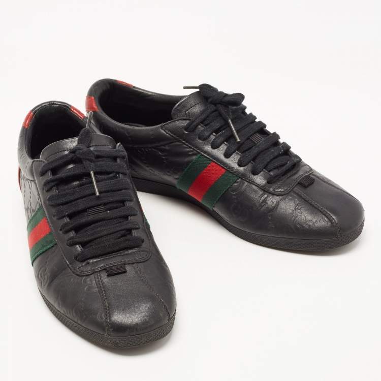 Pre Owned Gucci Black Guccissima Leather Web Ace Sneakers Size 37