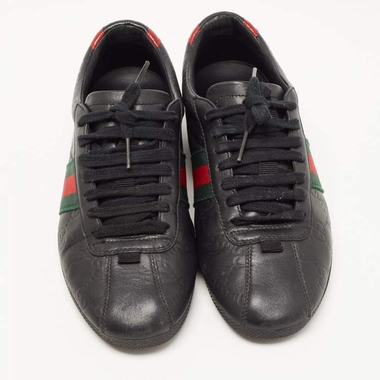 Pre Owned Gucci Black Guccissima Leather Web Ace Sneakers Size 37