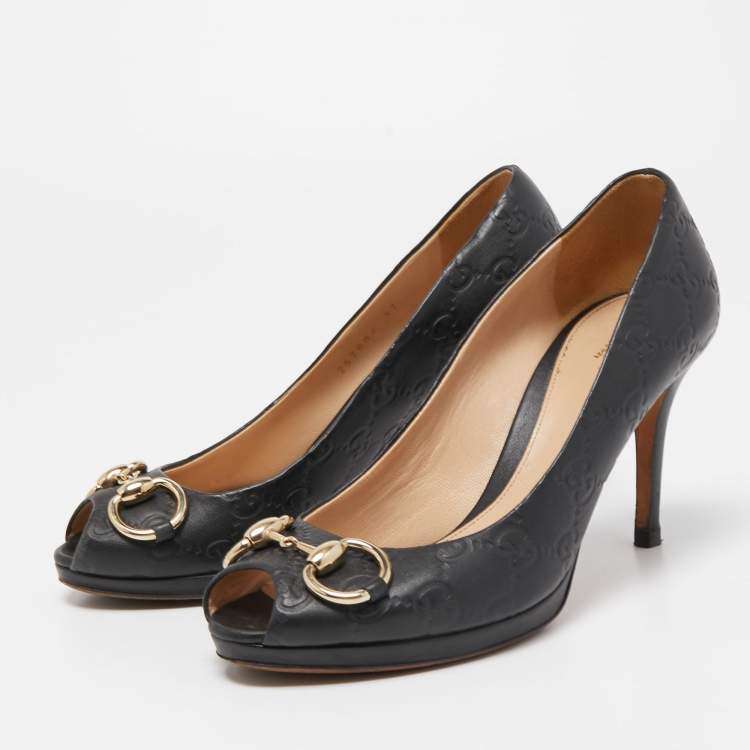 Pre Owned Gucci Black Guccissima Leather New Hollywood Pumps Size 37