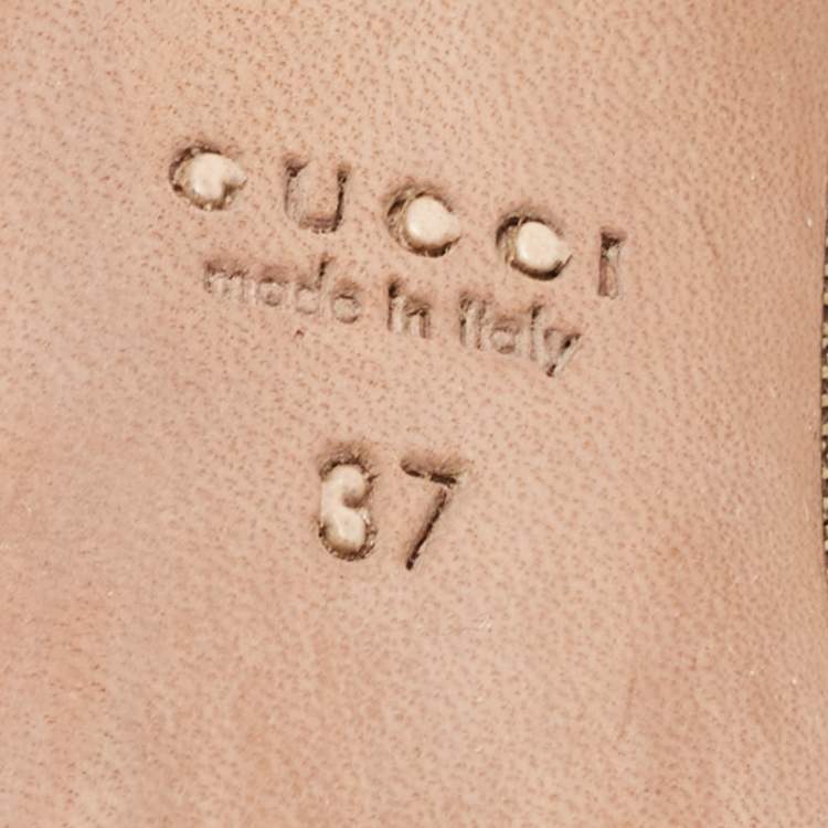 Pre Owned Gucci Beige Canvas Peep Toe Hollywood Pumps Size 37