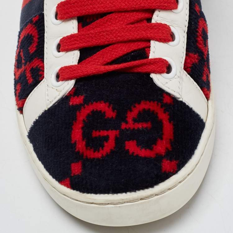 Pre Owned Gucci Tricolor GG Terry Fabric and Leather Ace Sneakers Size 35