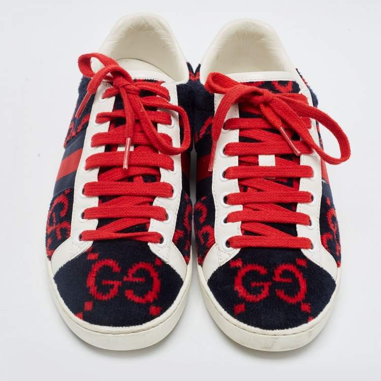Pre Owned Gucci Tricolor GG Terry Fabric and Leather Ace Sneakers Size 35