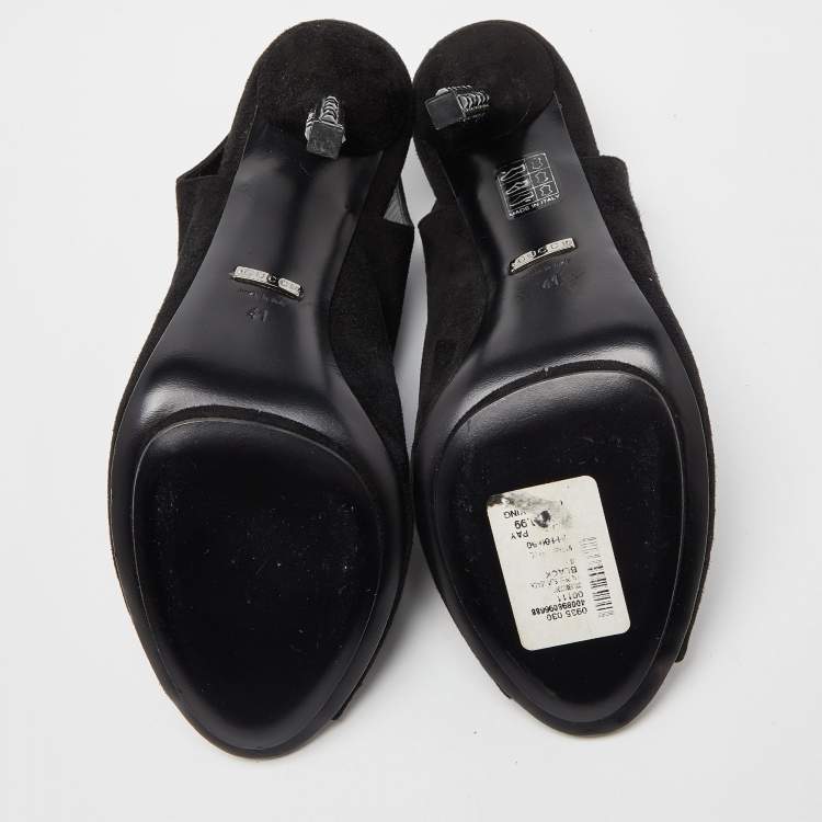 Pre Owned Gucci Black Suede Slingback Mules Size 41