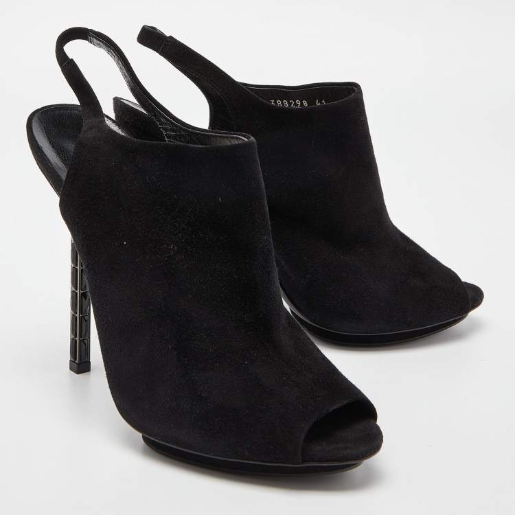 Pre Owned Gucci Black Suede Slingback Mules Size 41