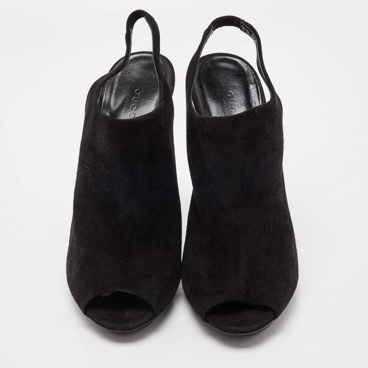 Pre Owned Gucci Black Suede Slingback Mules Size 41