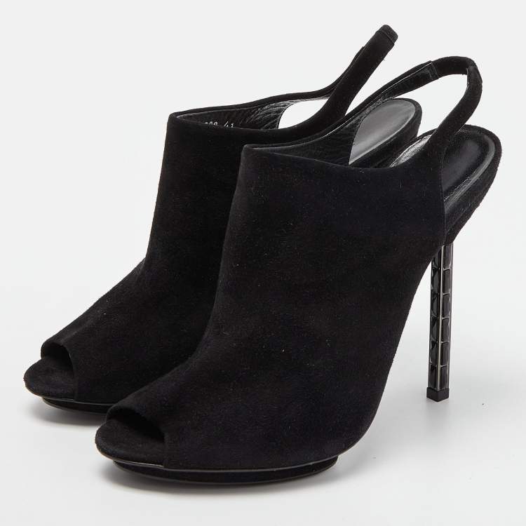 Pre Owned Gucci Black Suede Slingback Mules Size 41