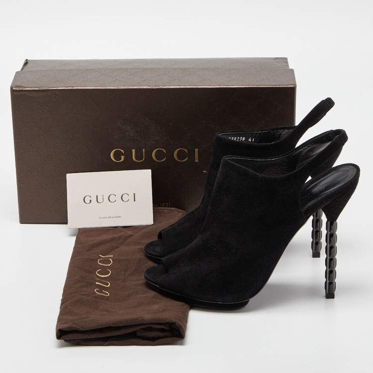 Pre Owned Gucci Black Suede Slingback Mules Size 41