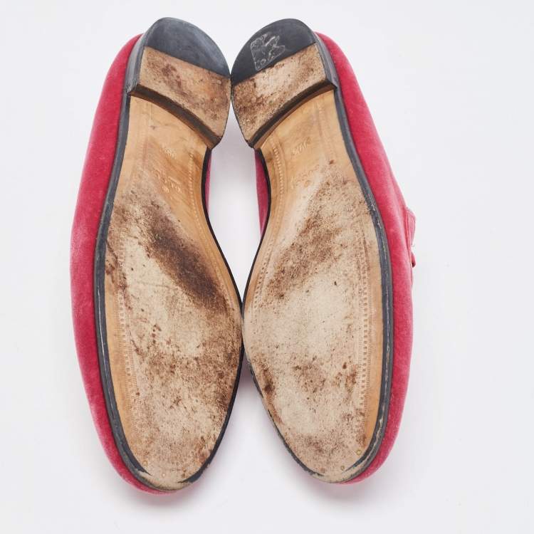 Pre Owned Gucci Pink Velvet Jordaan Horsebit Slip On Loafers Size 39.5