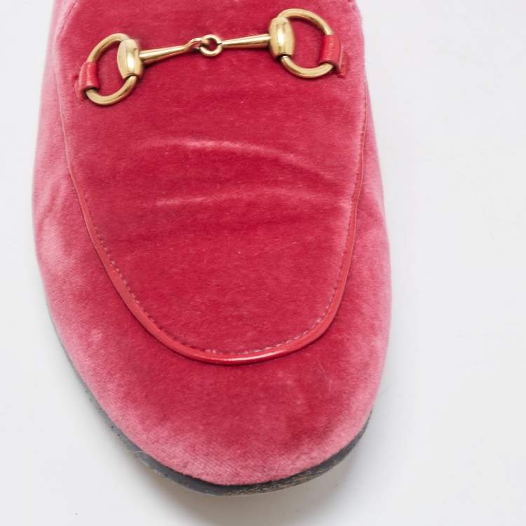 Pre Owned Gucci Pink Velvet Jordaan Horsebit Slip On Loafers Size 39.5