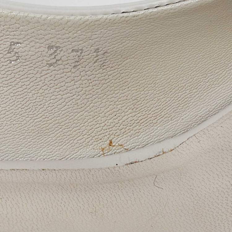 Pre Owned Gucci White Leather Wooden Wedge Slingback Sandals Size 37.5