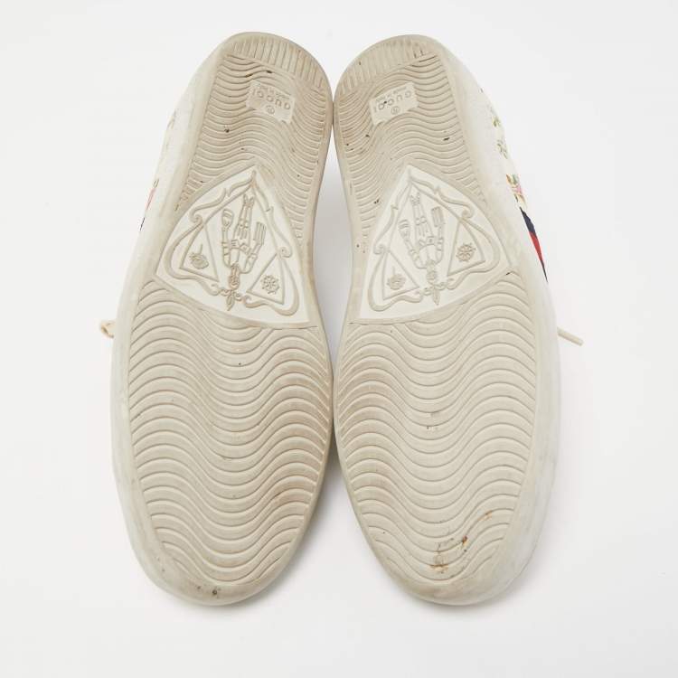 Pre Owned Gucci Cream Canvas And Leather  Flower Ace Low Top Sneakers Size 38.5