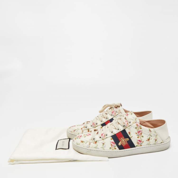 Pre Owned Gucci Cream Canvas And Leather  Flower Ace Low Top Sneakers Size 38.5
