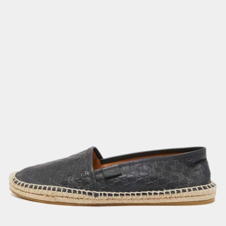 Pre Owned Gucci Black Microguccissima Leather Espadrille Flats Size 38.5