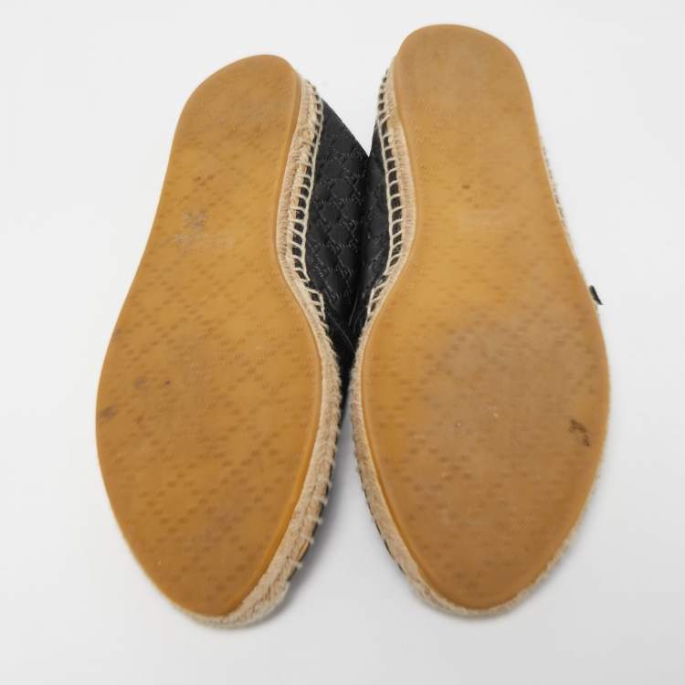 Pre Owned Gucci Black Microguccissima Leather Espadrille Flats Size 38.5