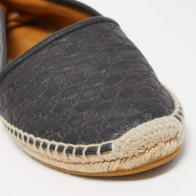 Pre Owned Gucci Black Microguccissima Leather Espadrille Flats Size 38.5