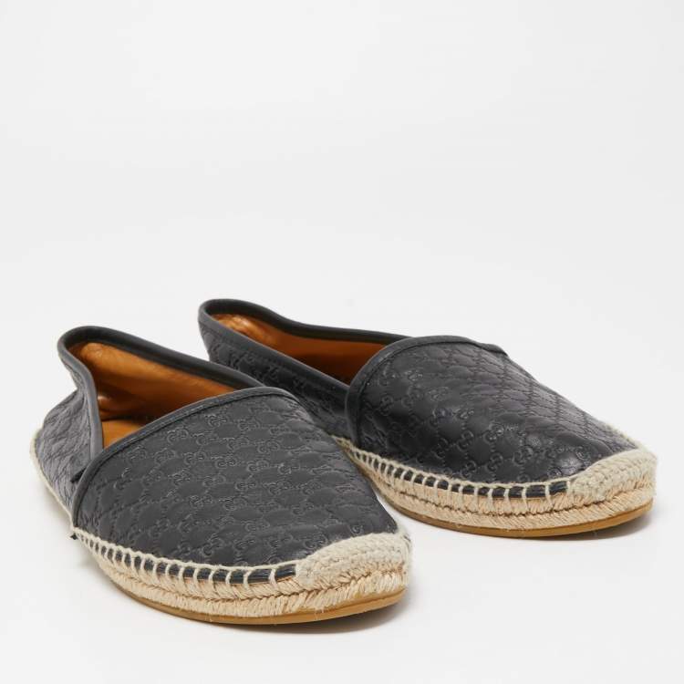 Pre Owned Gucci Black Microguccissima Leather Espadrille Flats Size 38.5
