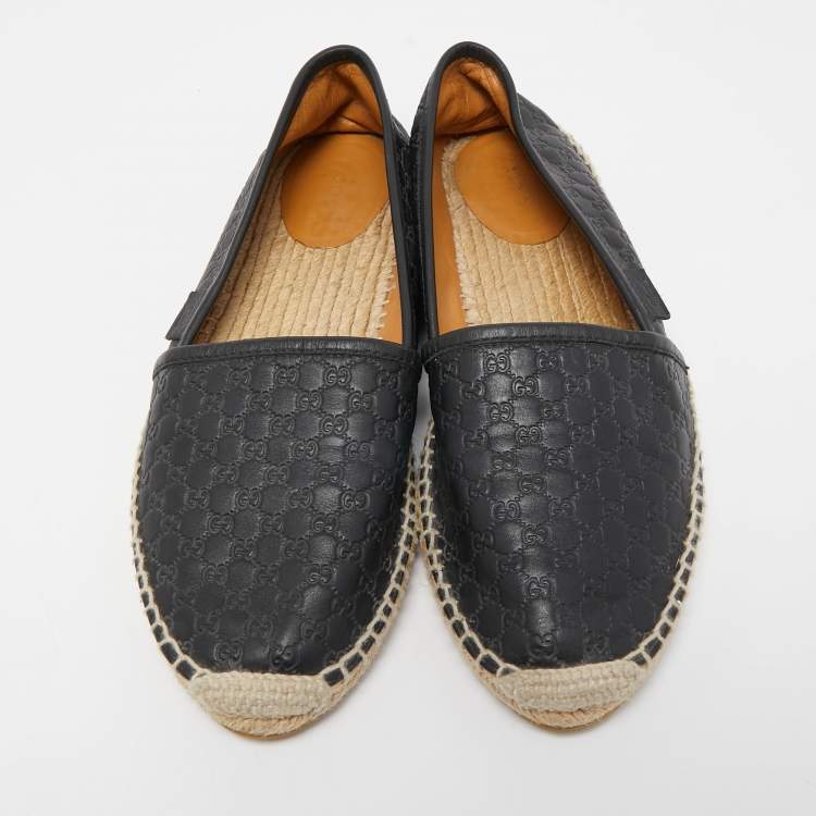Pre Owned Gucci Black Microguccissima Leather Espadrille Flats Size 38.5
