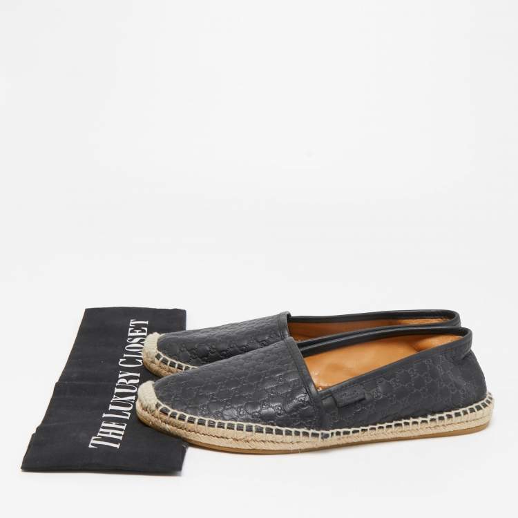 Pre Owned Gucci Black Microguccissima Leather Espadrille Flats Size 38.5
