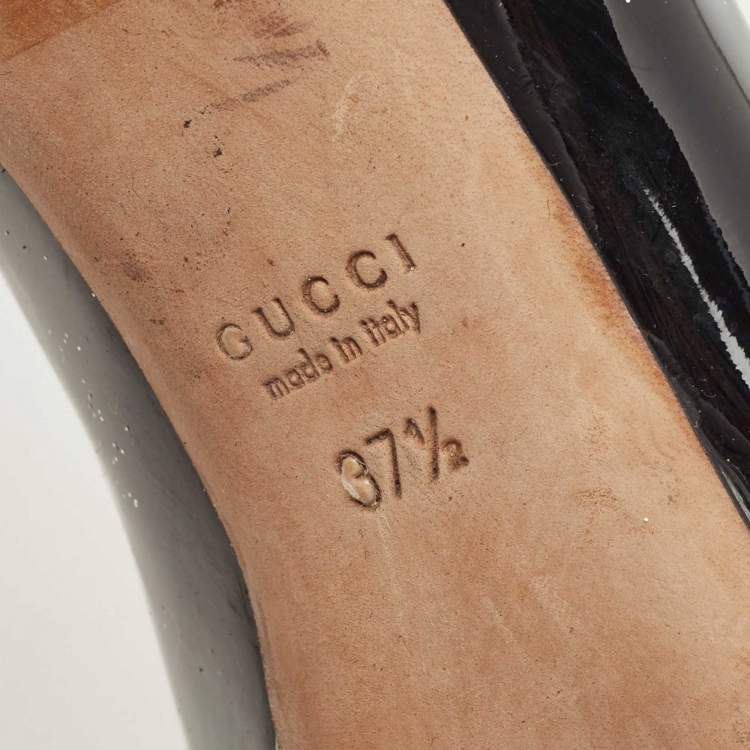 Pre Owned Gucci Black Patent Hollywood Peep Toe Pumps Size 37.5