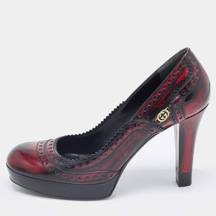 Pre Owned Gucci Tow Tone Brogue Leather GG Platform Pumps Size 40