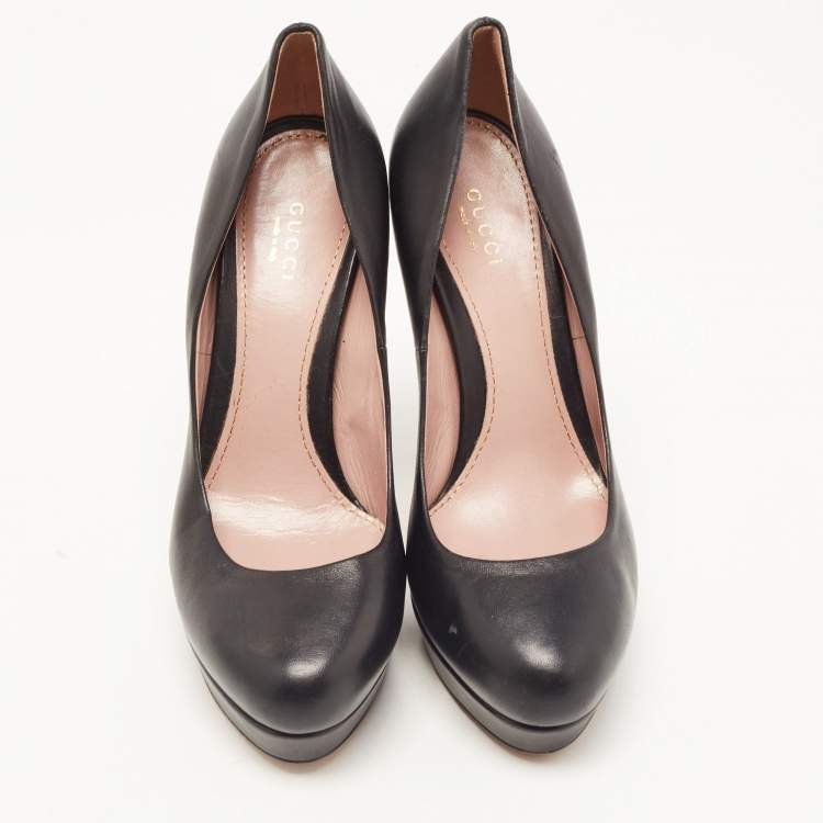 مملوكة مسبقًا Gucci Black Leather Platform Round Toe Pumps Size 37.5