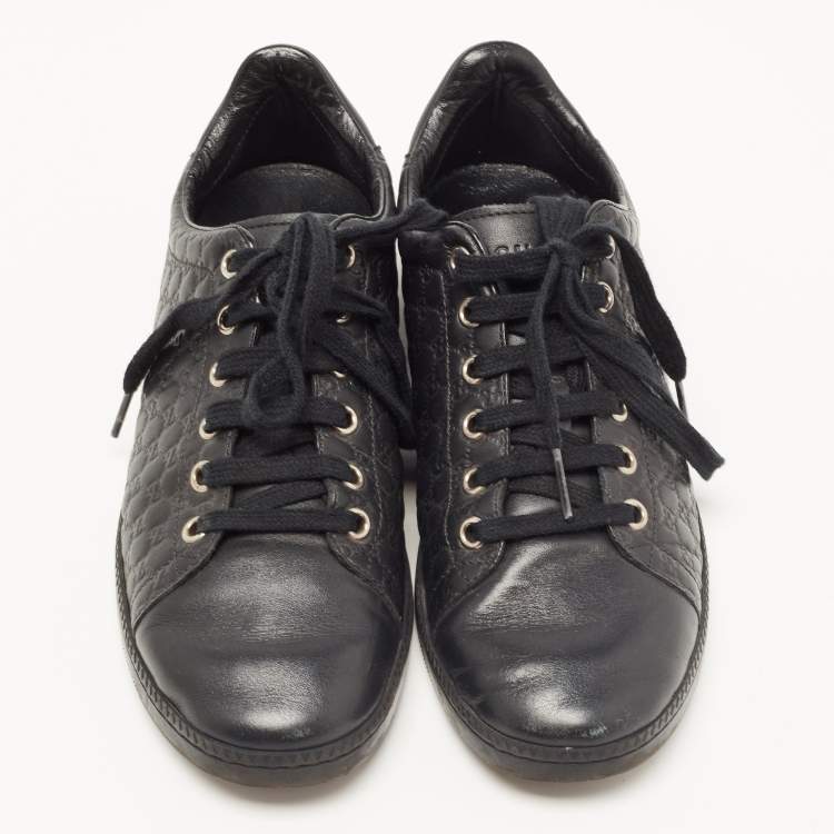 Pre Owned Gucci Black Microguccissima Leather Low Top Sneakers Size 35.5