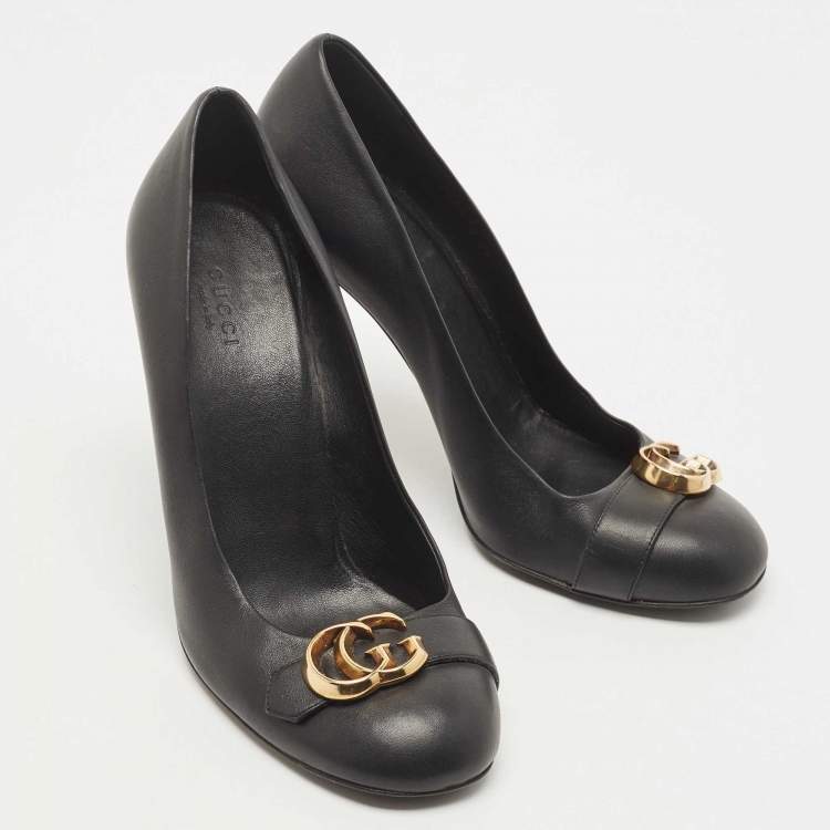Pre Owned Gucci Black Leather GG Interlocking Pumps Size 38.5